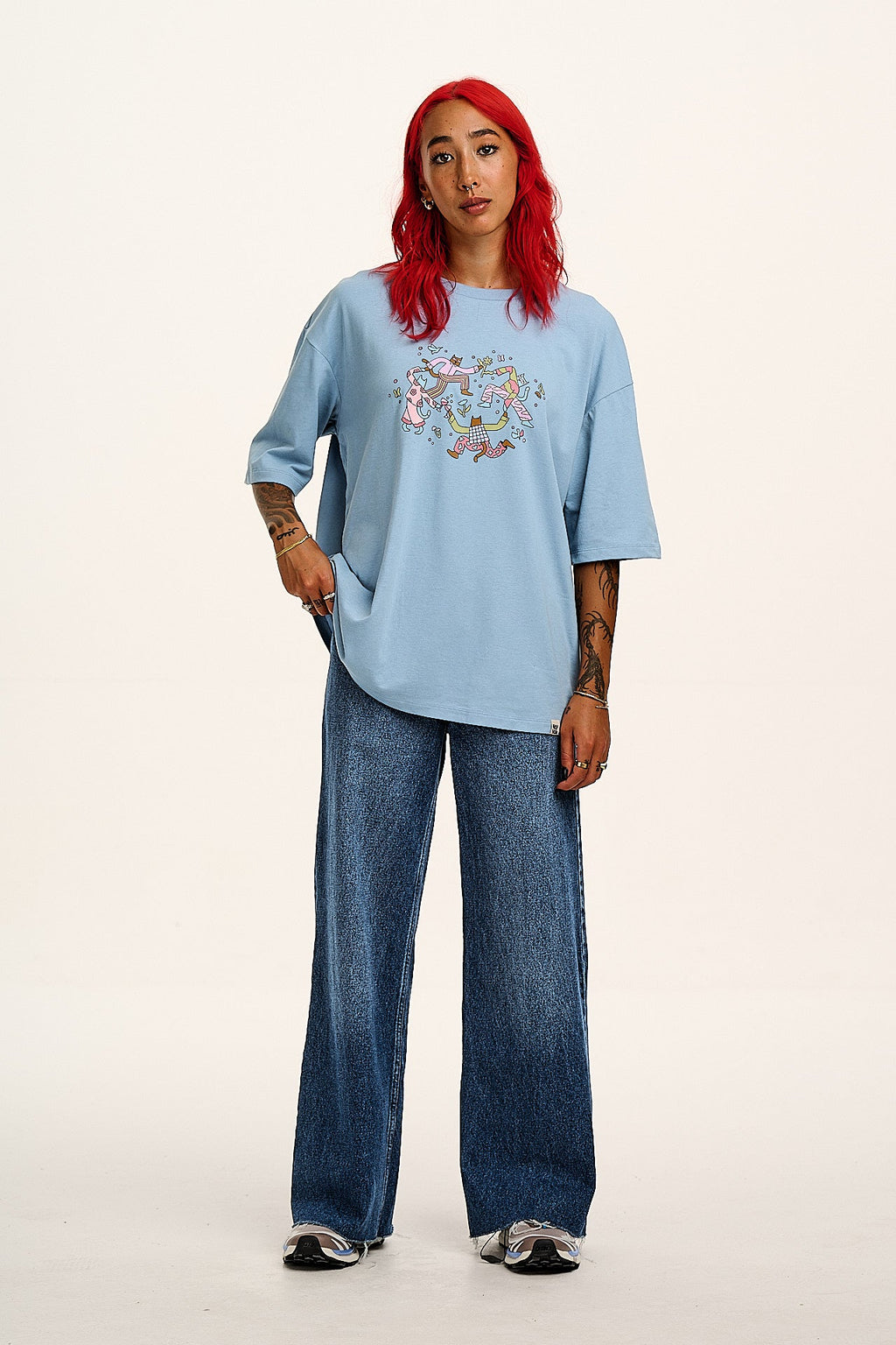 Benny - Oversized Cotton Tee in Matisse Cats Print