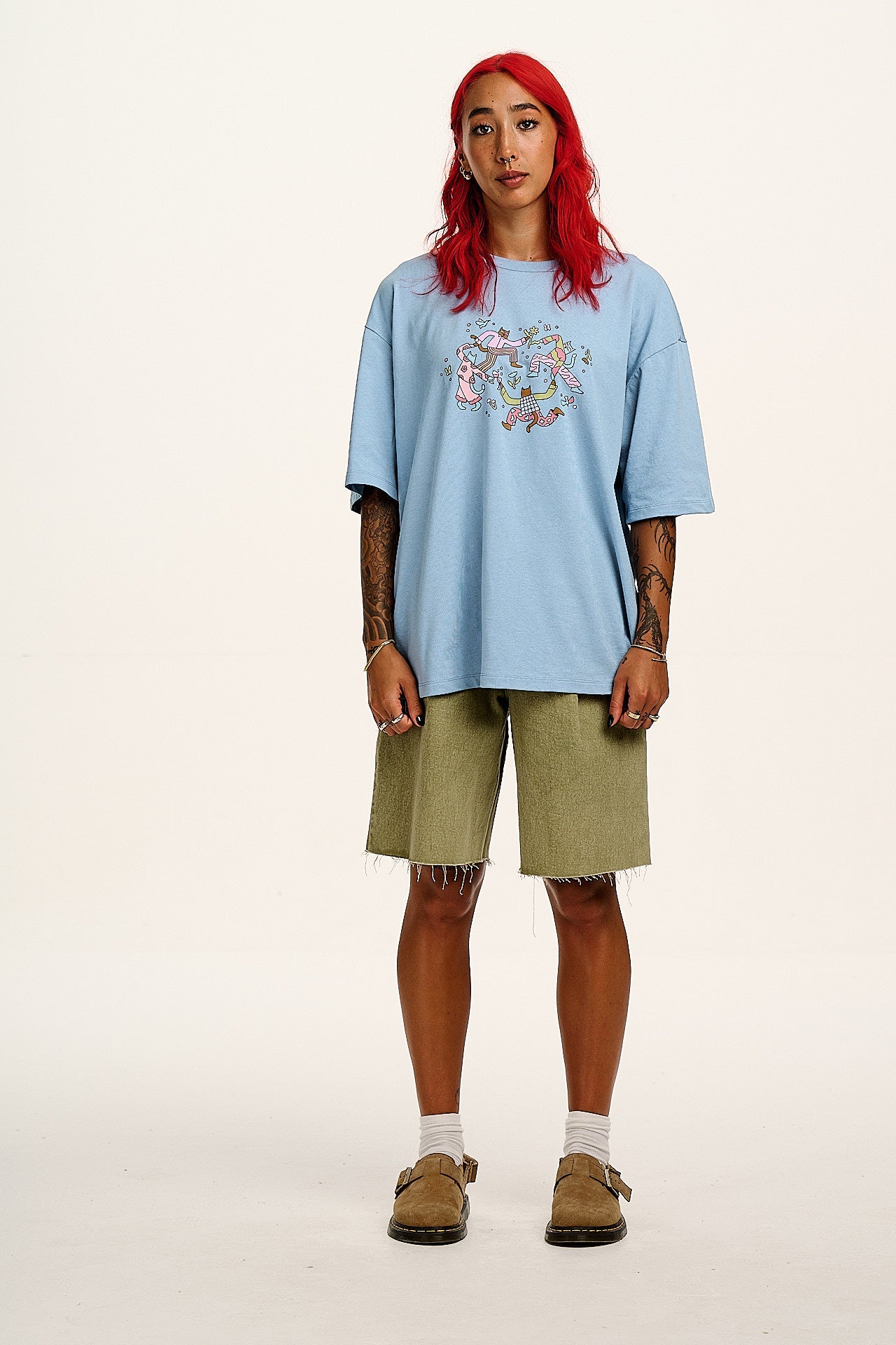 Benny - Oversized Cotton Tee in Matisse Cats Print