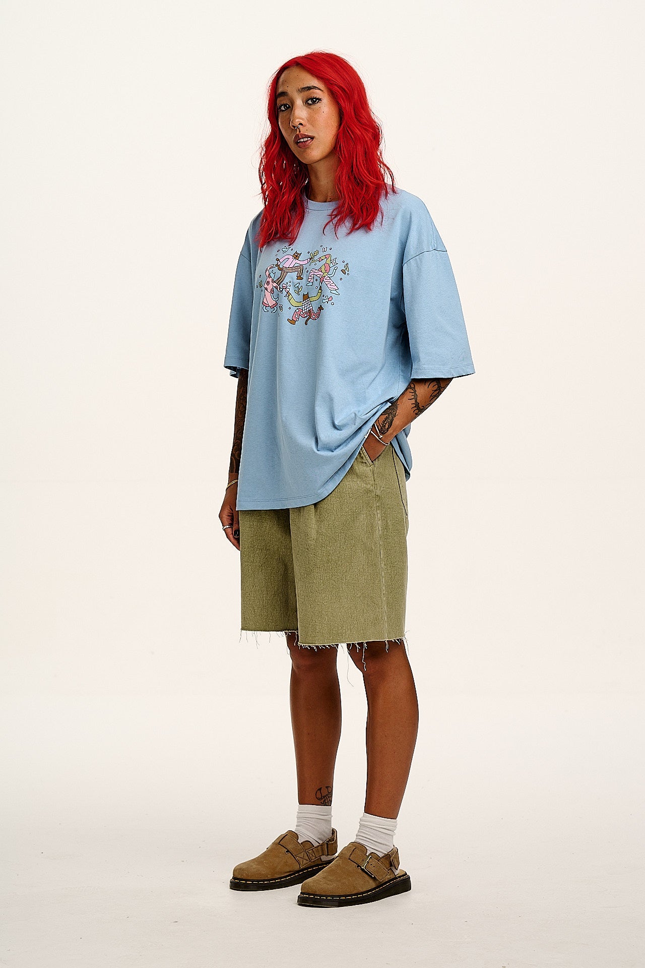 Benny - Oversized Cotton Tee in Matisse Cats Print