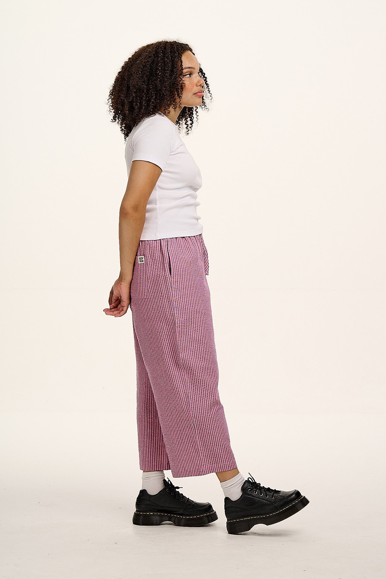 Chuck  - Wide Leg Cotton Trousers in Pink & Blue Stripe