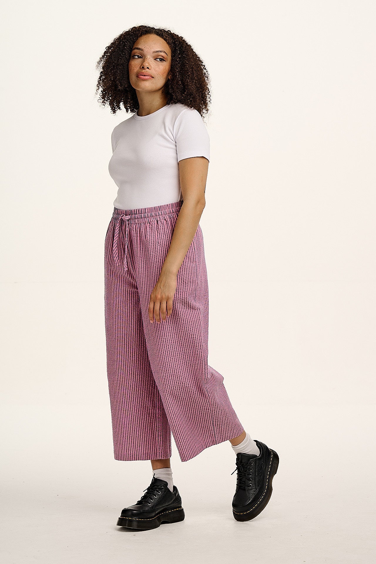 Chuck  - Wide Leg Cotton Trousers in Pink & Blue Stripe