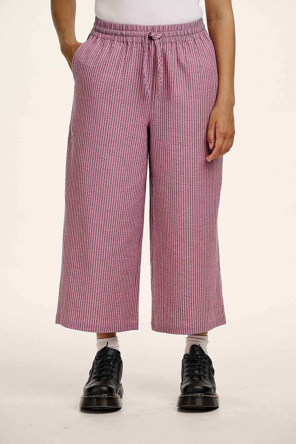 Chuck  - Wide Leg Cotton Trousers in Pink & Blue Stripe
