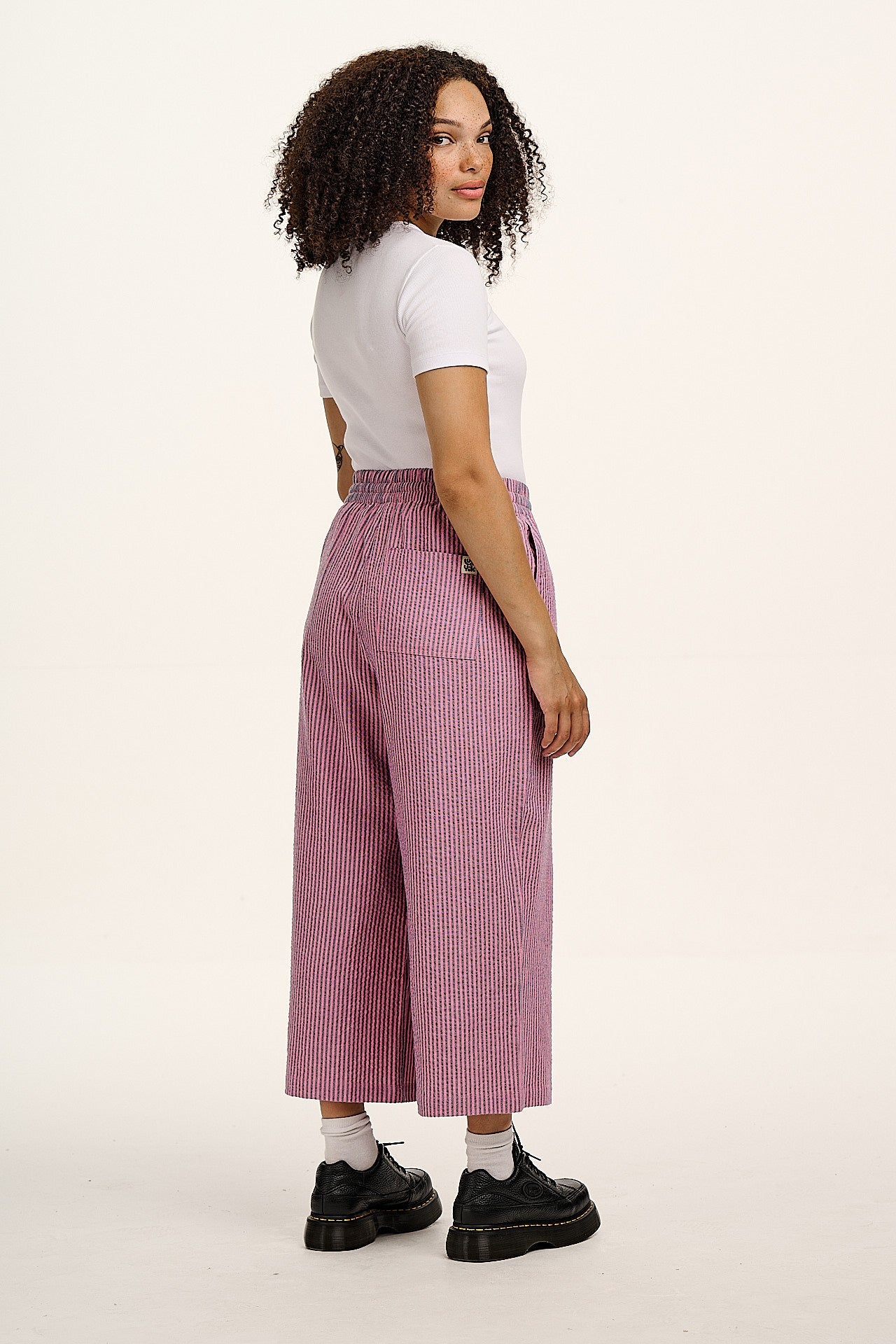 Chuck  - Wide Leg Cotton Trousers in Pink & Blue Stripe
