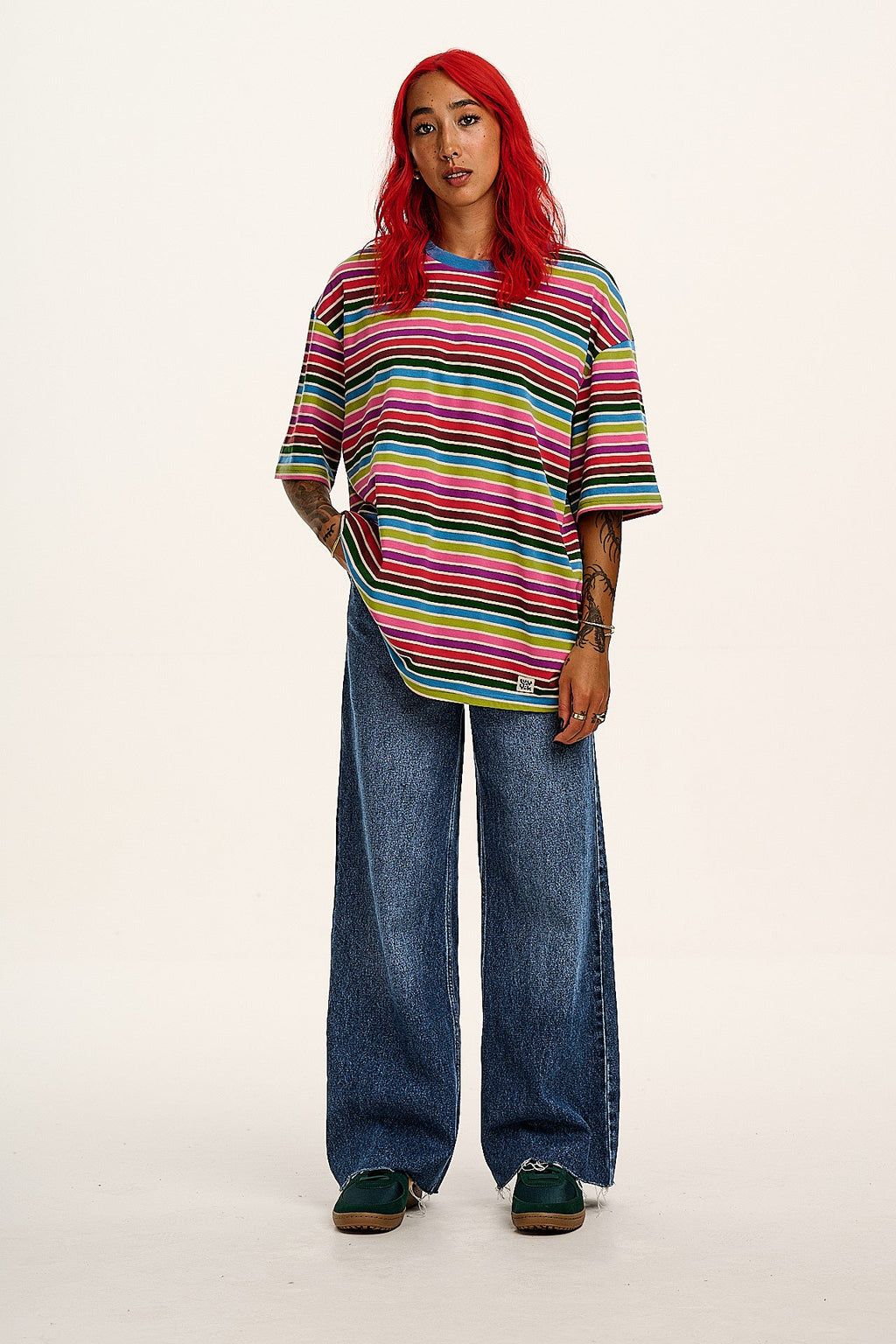 Benny - Oversized Cotton Tee in Rainbow Stripe