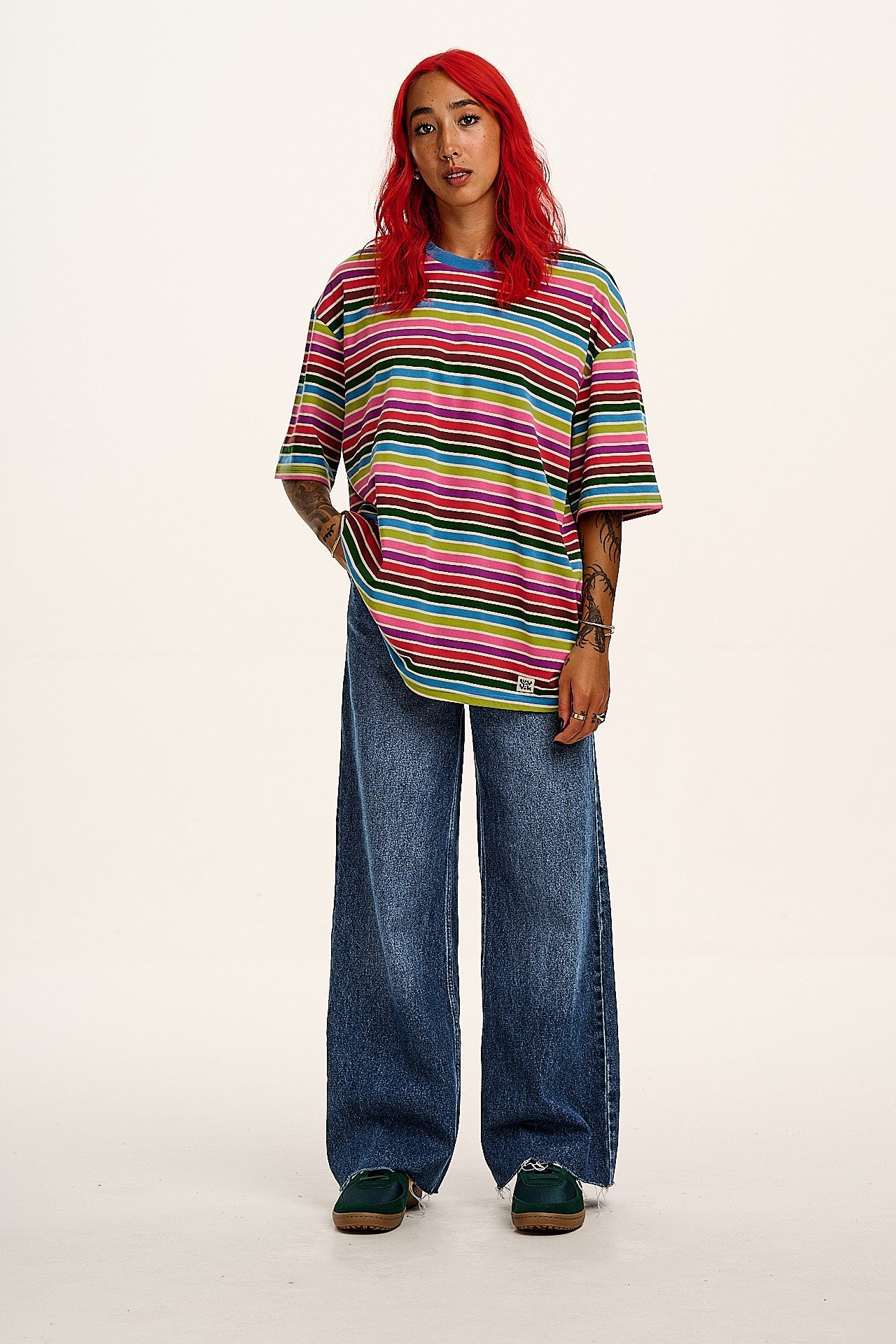 Benny - Oversized Cotton Tee in Rainbow Stripe