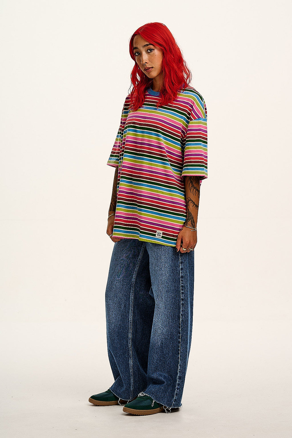 Benny - Oversized Cotton Tee in Rainbow Stripe