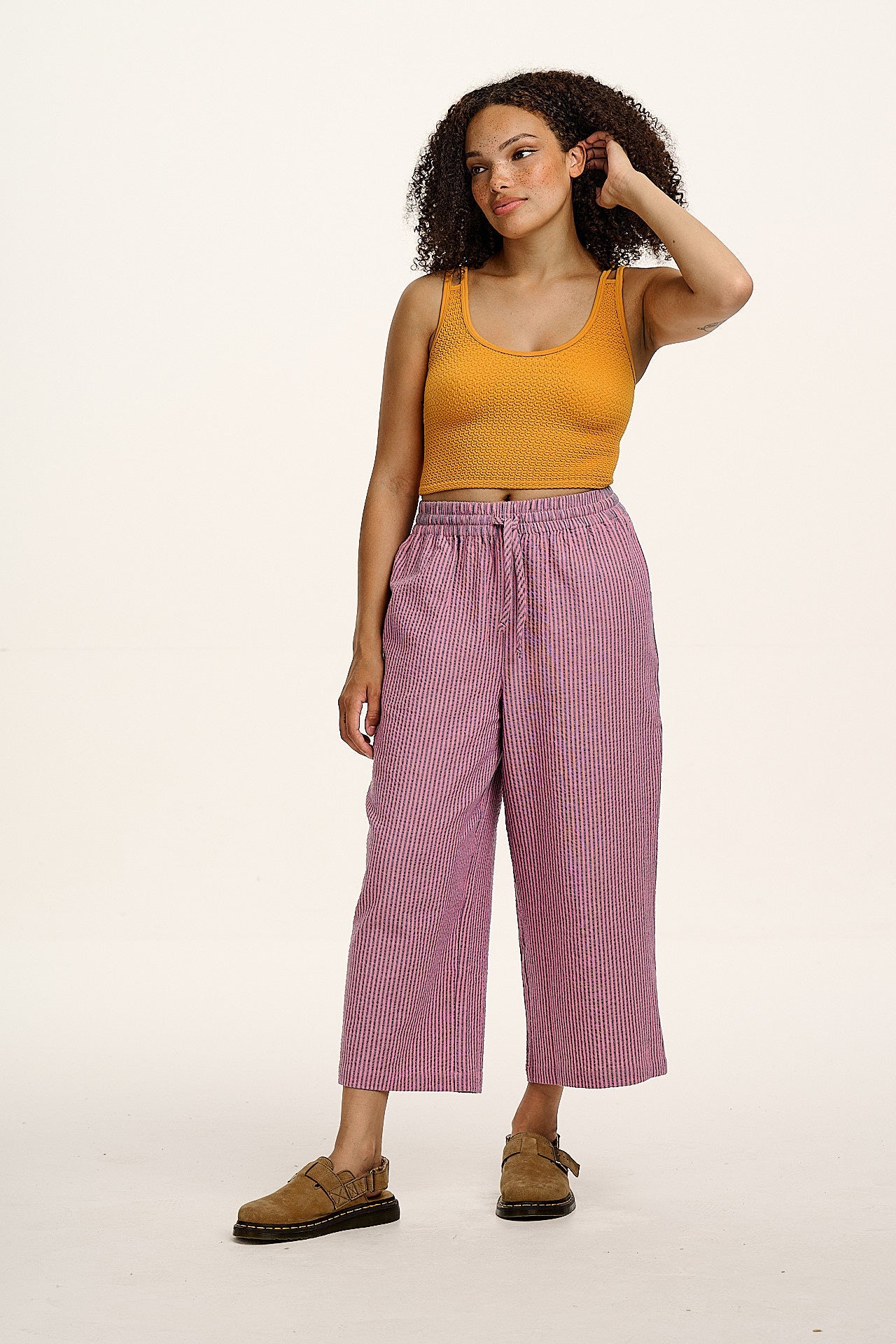 Chuck  - Wide Leg Cotton Trousers in Pink & Blue Stripe