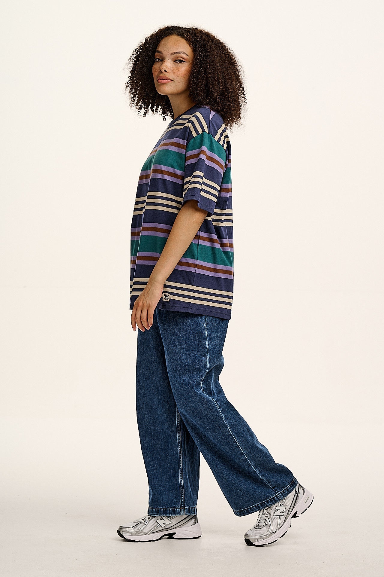 Benny - Oversized Cotton Tee in Blue Earthy Stripe