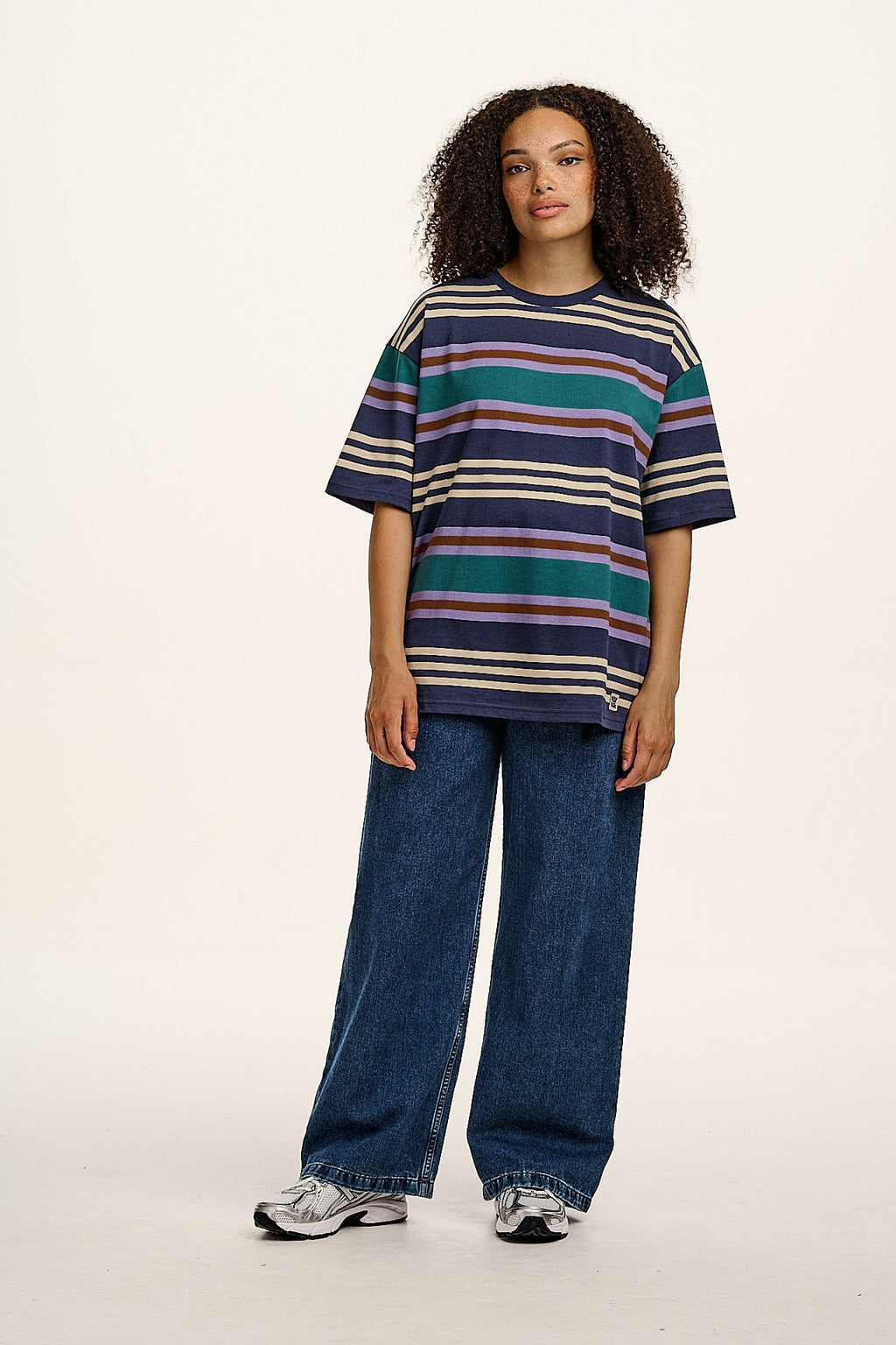 Benny - Oversized Cotton Tee in Blue Earthy Stripe