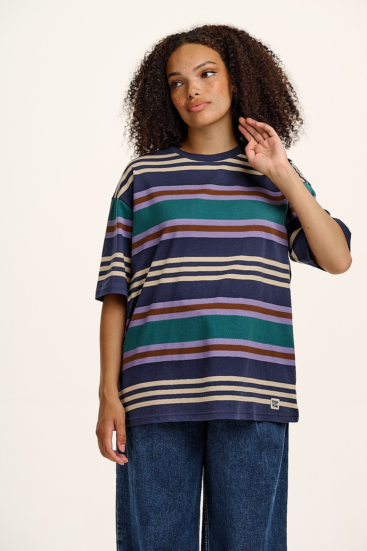 Benny - Oversized Cotton Tee in Blue Earthy Stripe