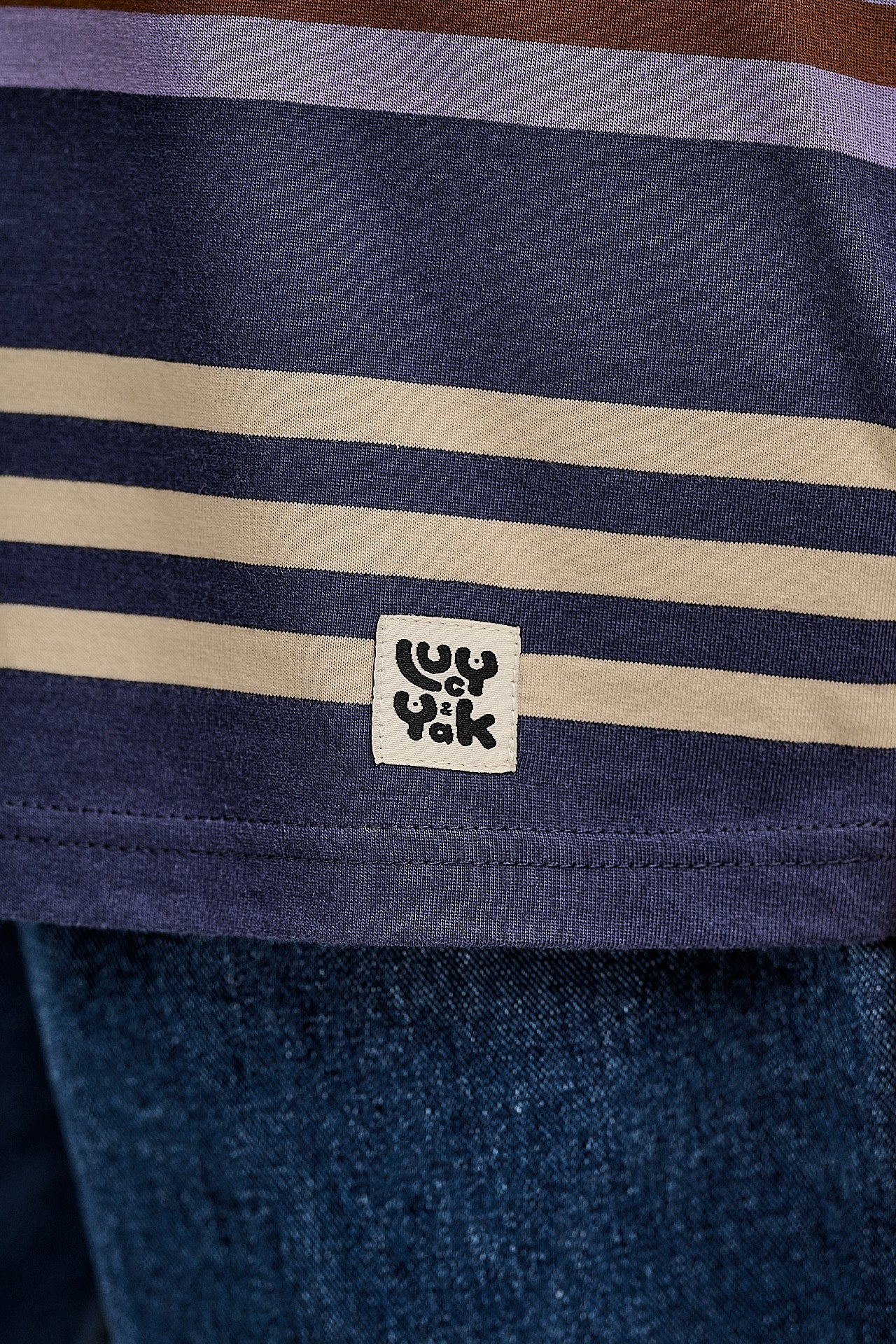 Benny - Oversized Cotton Tee in Blue Earthy Stripe