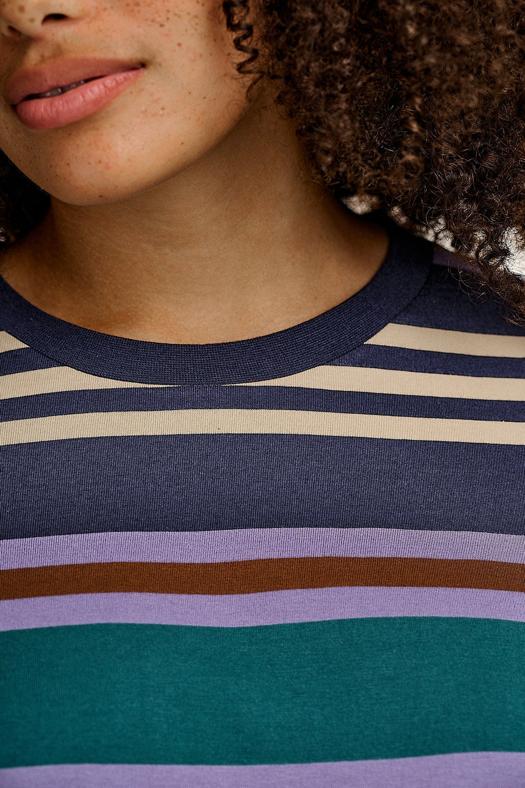 Benny - Oversized Cotton Tee in Blue Earthy Stripe