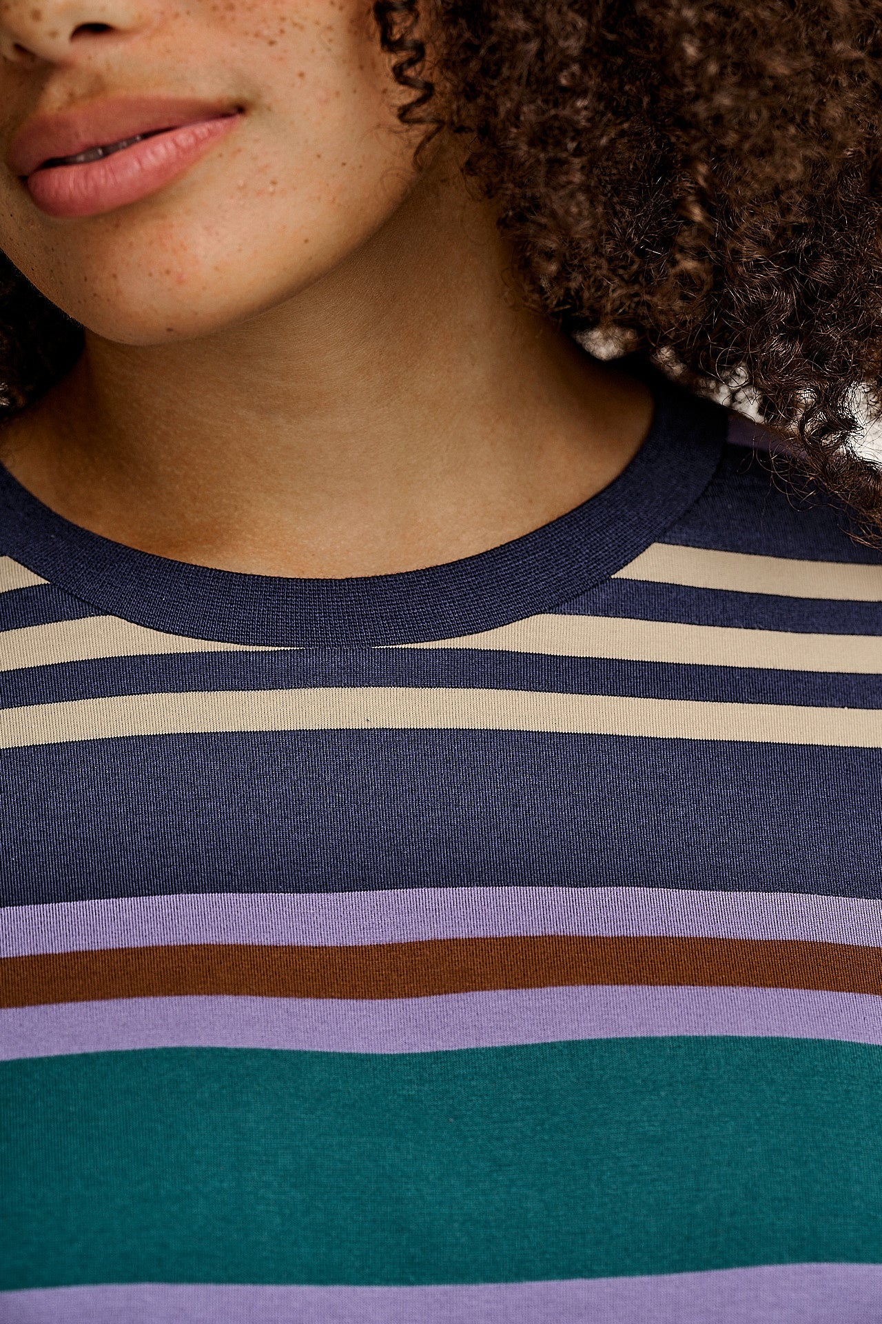 Benny - Oversized Cotton Tee in Blue Earthy Stripe