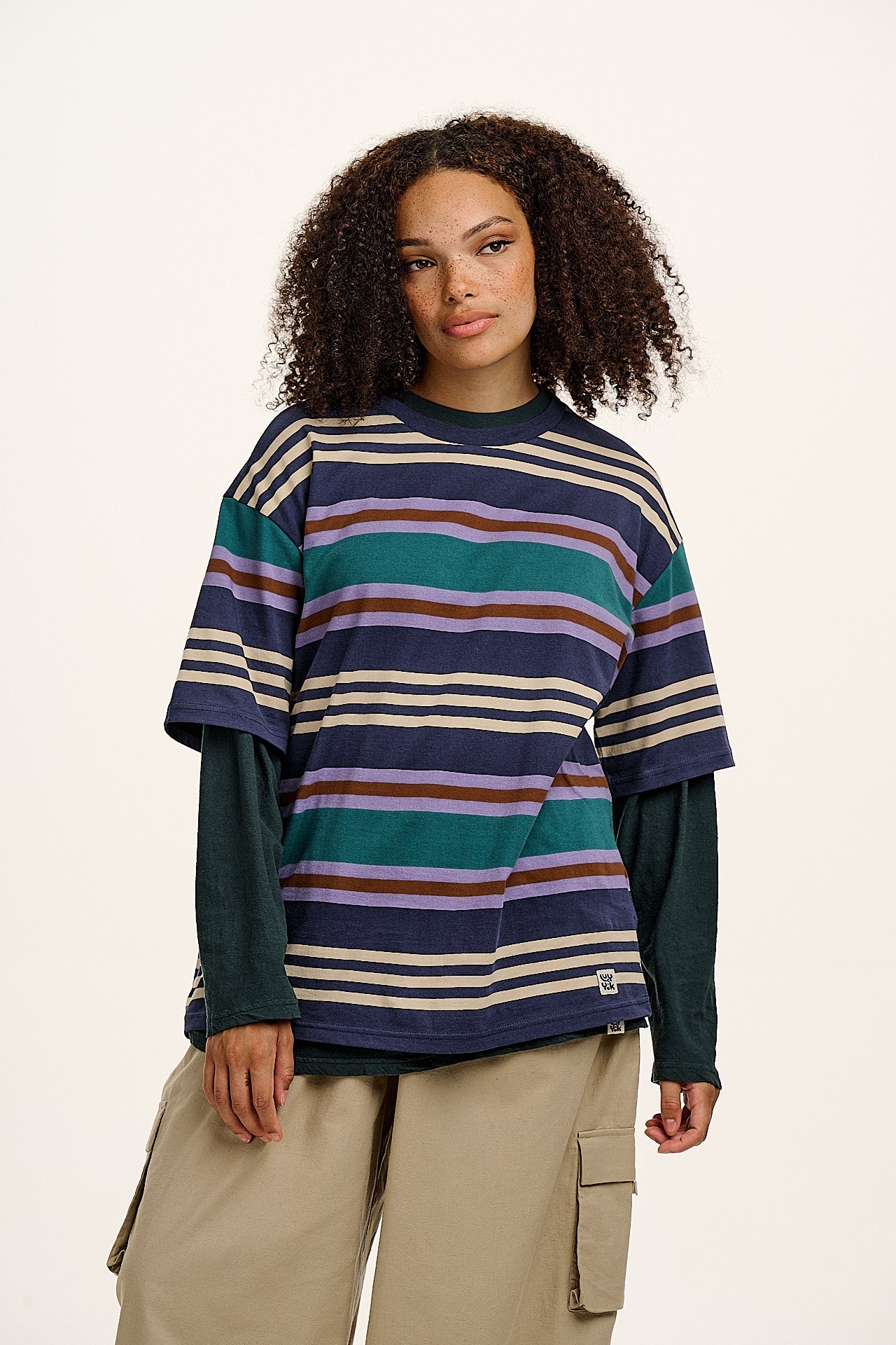 Benny - Oversized Cotton Tee in Blue Earthy Stripe