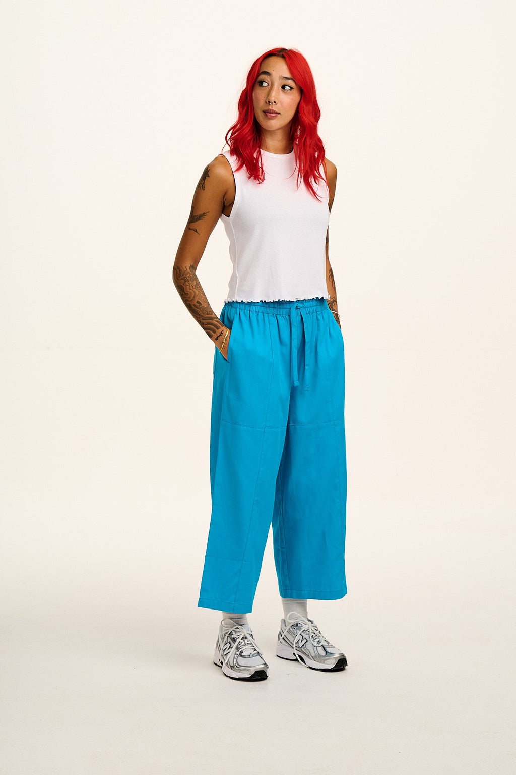 Chuck - Wide Leg Cotton Trousers in Hawaiian Blue