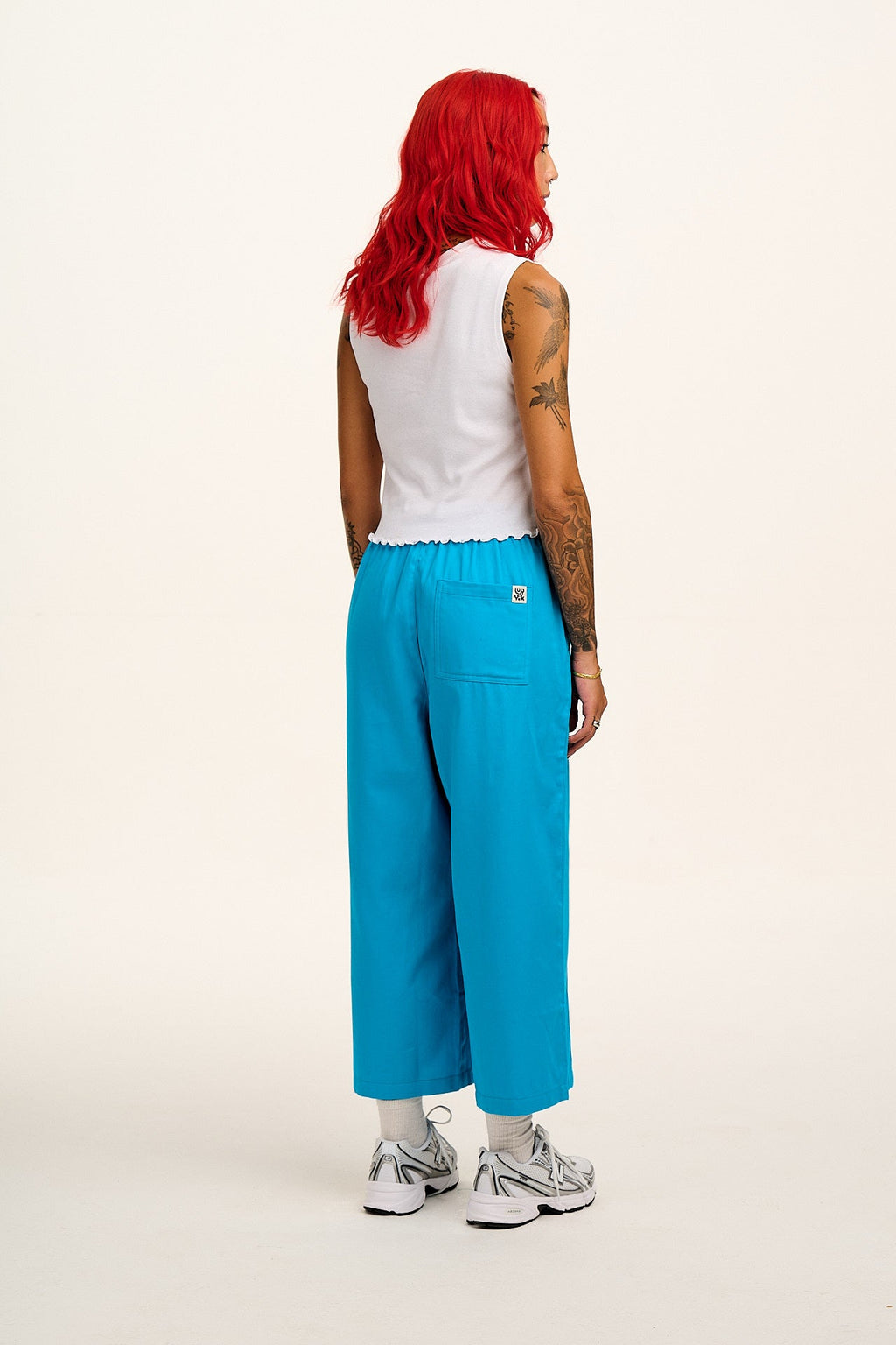 Chuck - Wide Leg Cotton Trousers in Hawaiian Blue