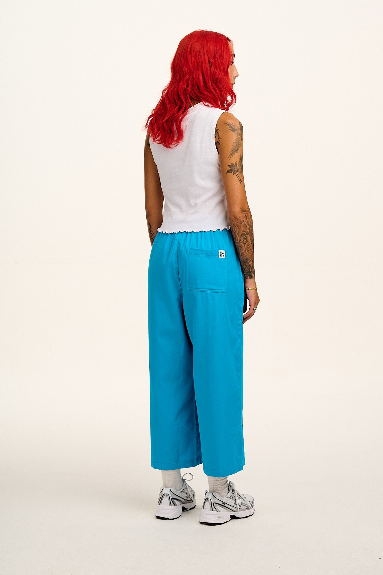 Chuck - Wide Leg Cotton Trousers in Hawaiian Blue