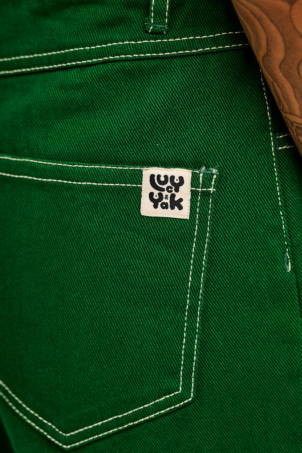 Carter - High Waisted Jeans in Green Contrast Stitch