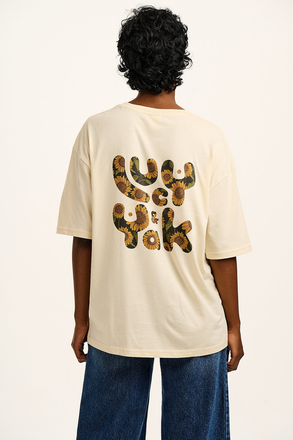 Benny - Organic Cotton Tee in Ecru with Logo Sunflower Print