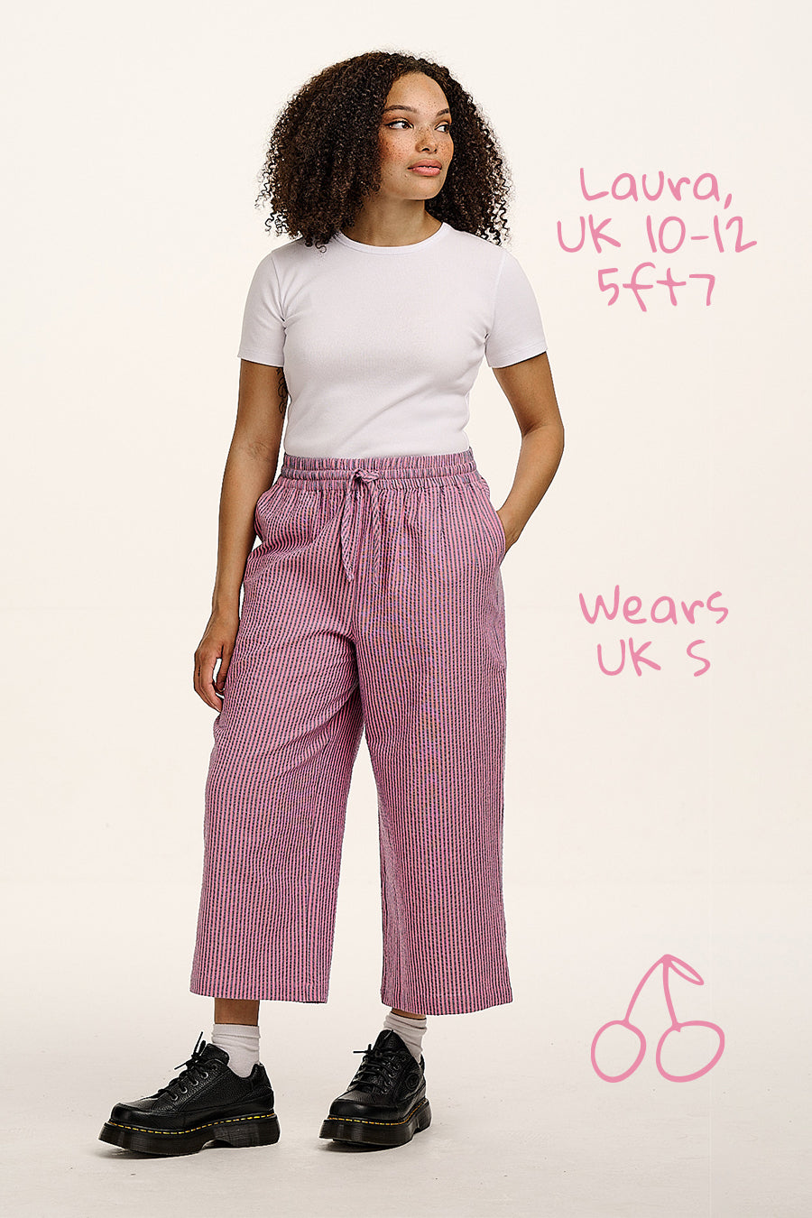 Chuck  - Wide Leg Cotton Trousers in Pink & Blue Stripe