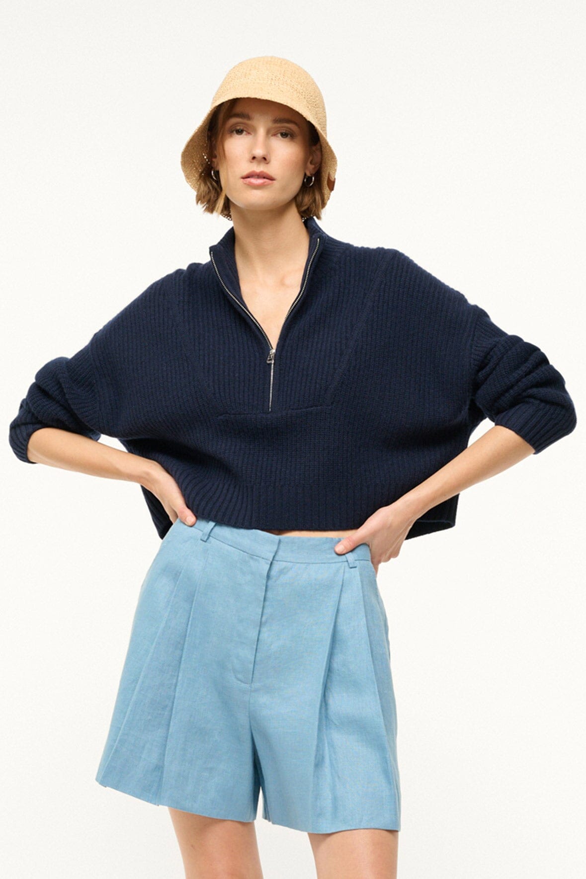 CASHMERE CROPPED HAMPTON SWEATER | NAVY