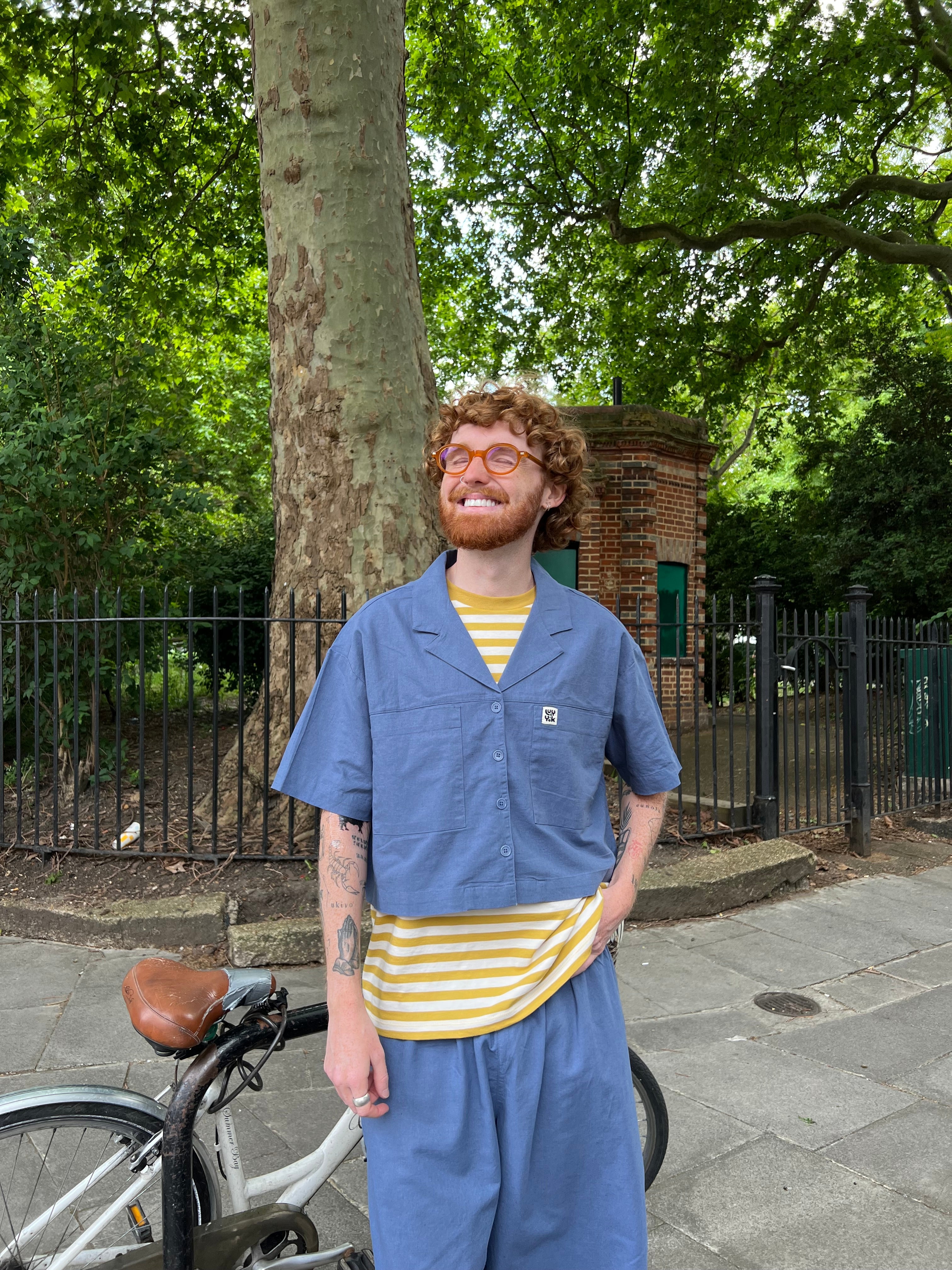 Alfie - Cotton & Linen Shirt in Vintage Indigo